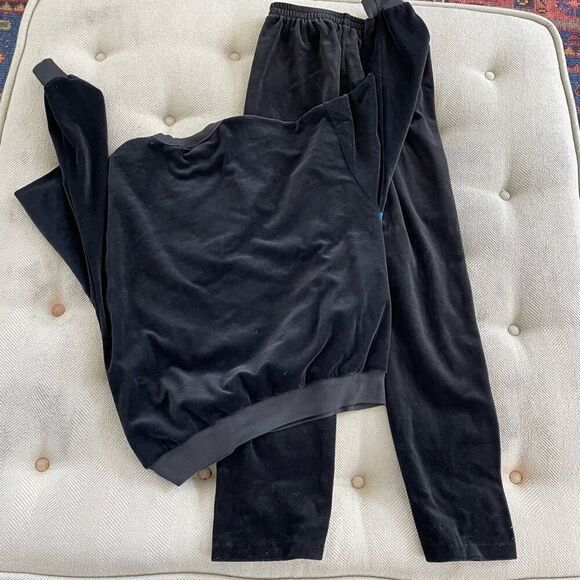 Vintage 80s Cherry Hill Abstract Velour Track Suit Sweatshirt Pants Set Black Bl - Picture 2 of 8